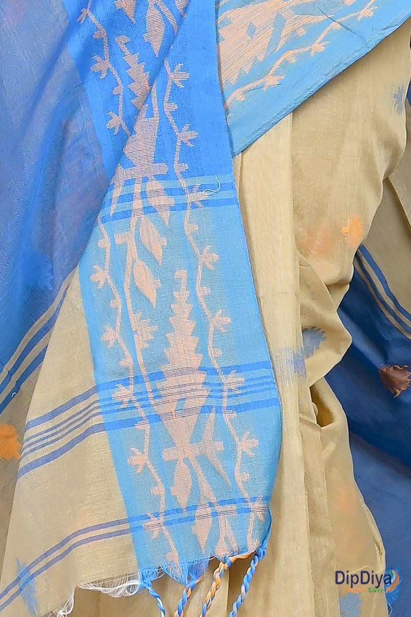 Brown Blue Cotton Blended Parul Hand Loom Saree (553)
